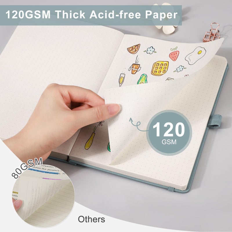 EMSHOI Dotted Notebook - 256 Pages A5 Dotted Grid Journal Notebook 120gsm Thick Paper 16 Perforated Pages  Smooth PU Leather  Inner Pocket 5.75'' ? 8.38''-Green - Image 2